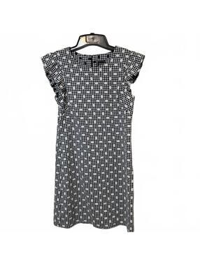 JOH Reversable Black Checkered Parisian Chic Polka Dot Ruffle Sleeve Dress Small